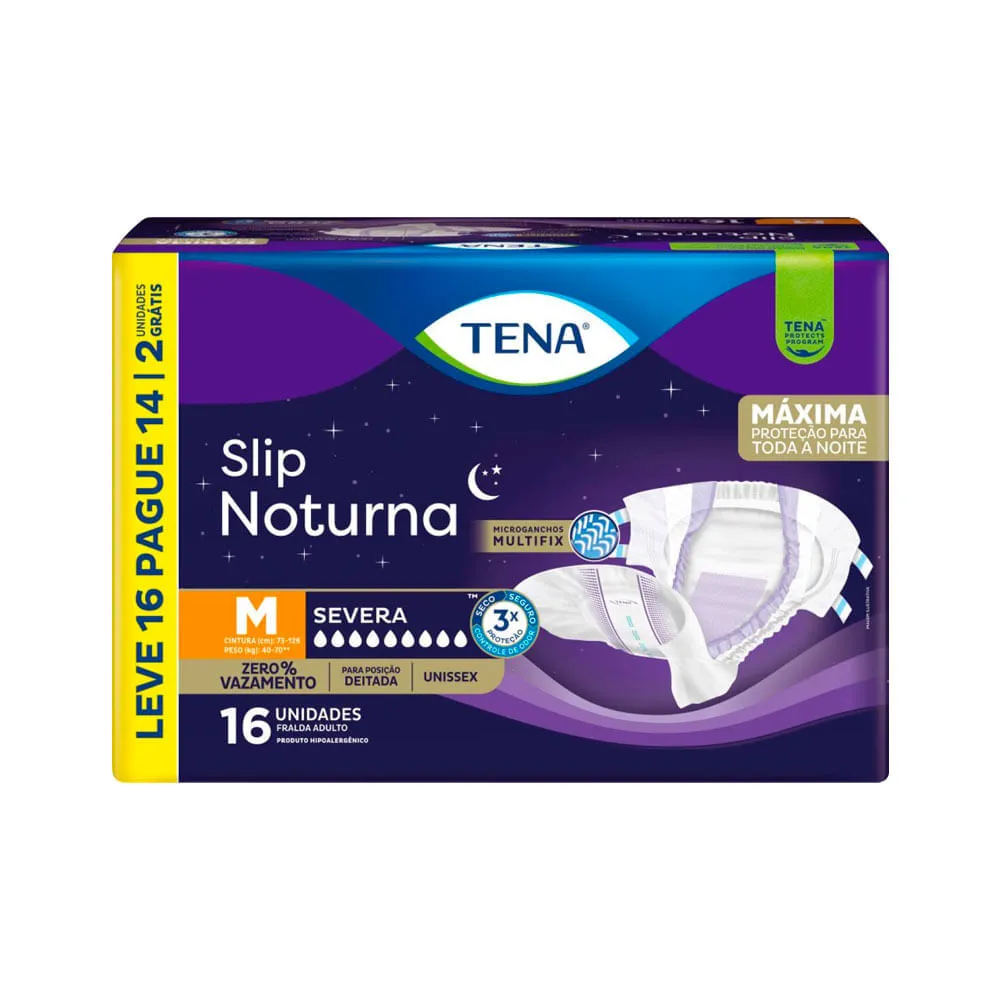 Fralda Tena Slip Noturna Leve 16 Pague 14 Tamanho M Severa Especial