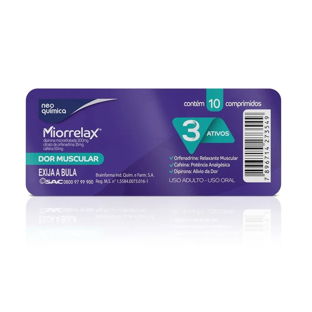 Analgésico Miorrelax Dipirona 300mg + Orfenadrina 35mg + Cafeína 50mg 10  Comprimidos